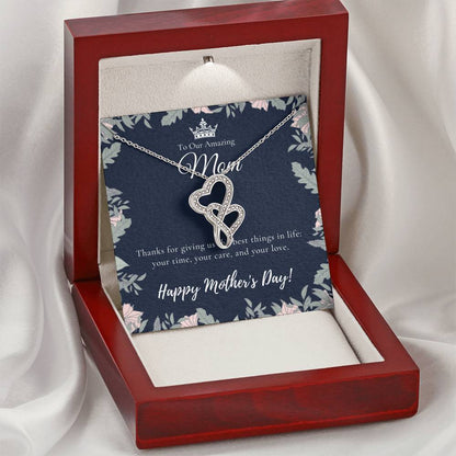 To Our Amazing Mom Necklace  Happy Mother’S Day Gift  Personalized Mom Gift  Mothers Necklace  Gift For Mom  Best Mom  Double Hearts Necklace