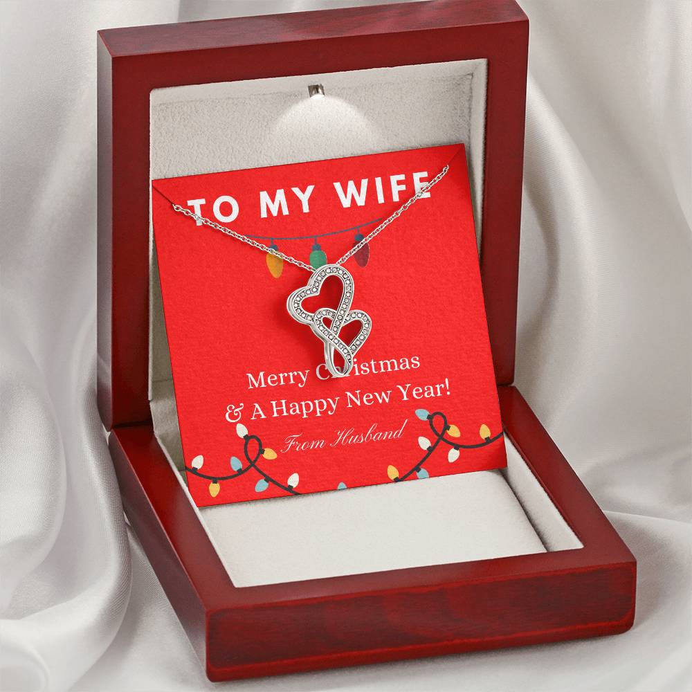 To My Wife Merry Christmas & A Happy New Year To My Wife Christmas Gift  For Wife Jewelry Spouse Double Hearts Necklace