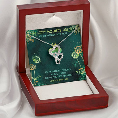 Worlds Best Mom Double Hearts Mothers Day Gift Necklace Double Hearts Necklace