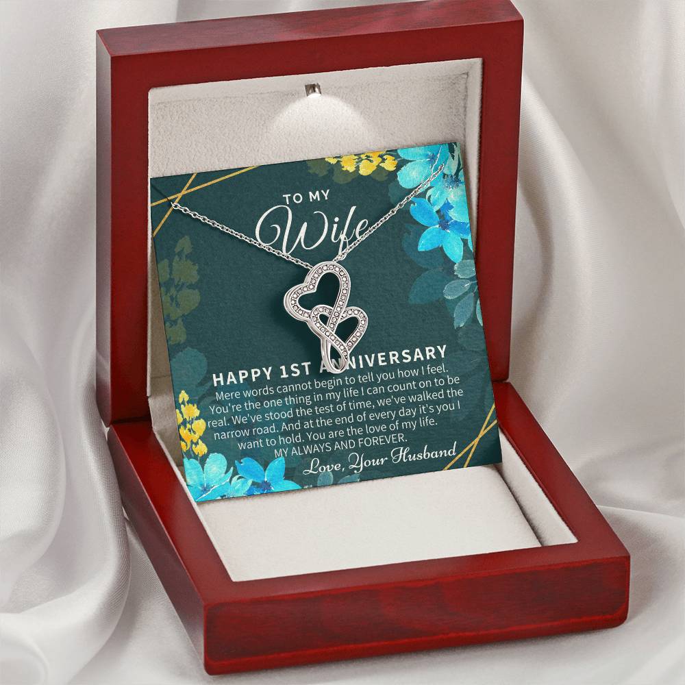 1St Anniversary Gift For Wife 1St Wedding Anniversary One Year Anniversary Gifts First Year Anniversary First Annivers Double Hearts Necklace