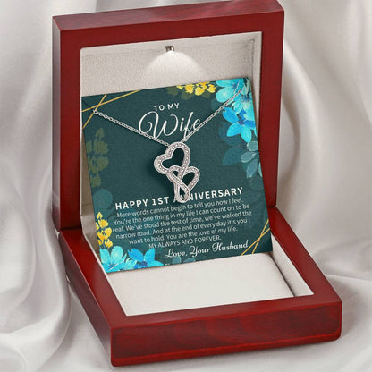 1St Anniversary Gift For Wife 1St Wedding Anniversary One Year Anniversary Gifts First Year Anniversary First Annivers Double Hearts Necklace