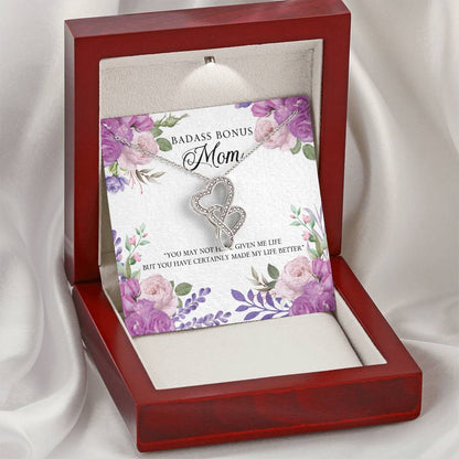 Badass Bonus Mom Necklace Double Hearts Necklace