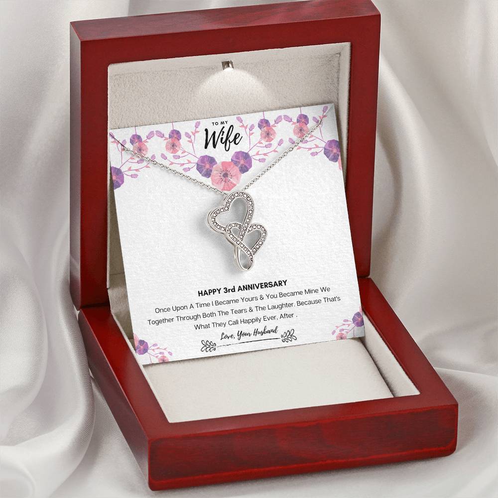 3Rd Wedding Anniversary Gift For Wife Double Hearts Necklace