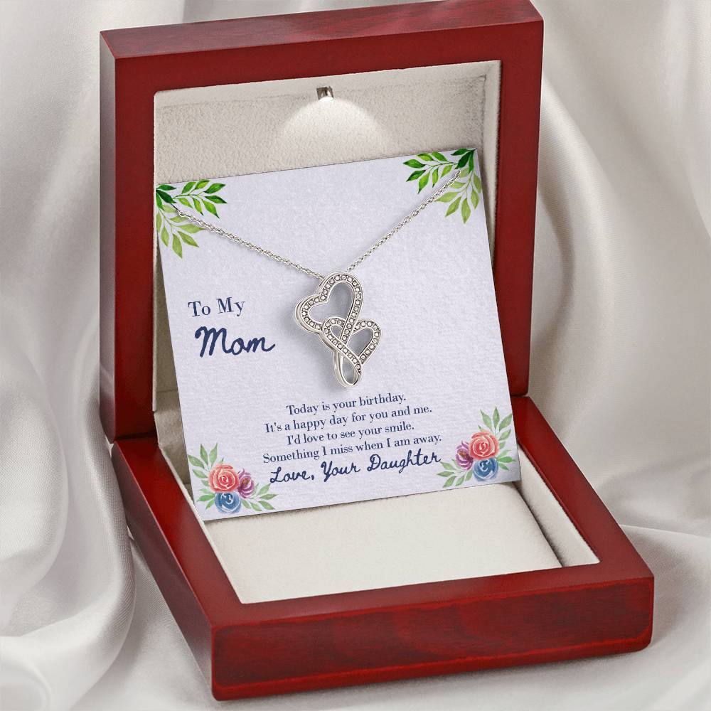 Double Heart Necklace With Love To See A Smile On Your Birthday Message Card Gift For Mother Double Hearts Necklace