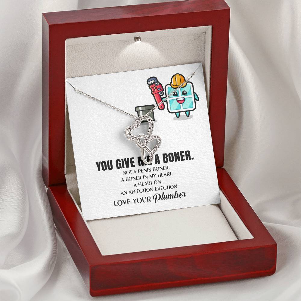 You Give Me A Heart Boner An Affection Erection  Funny & Sarcastic Love For Her Mature Gag Plu Double Hearts Necklace
