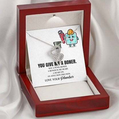 You Give Me A Heart Boner An Affection Erection  Funny & Sarcastic Love For Her Mature Gag Plu Double Hearts Necklace