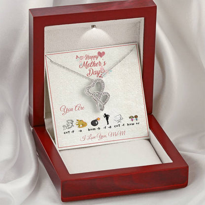 For Mom With Rebus Message Card Double Hearts Necklace