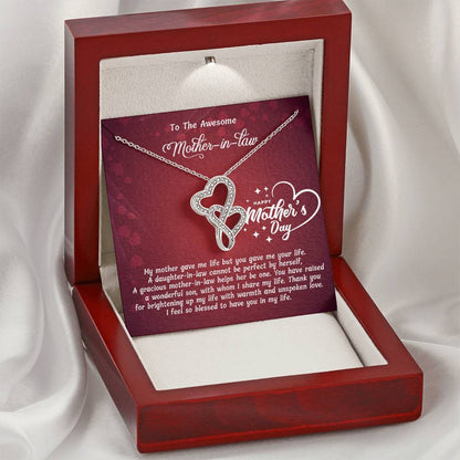 Double Heart Necklace - For Mother In Law Double Hearts Necklace