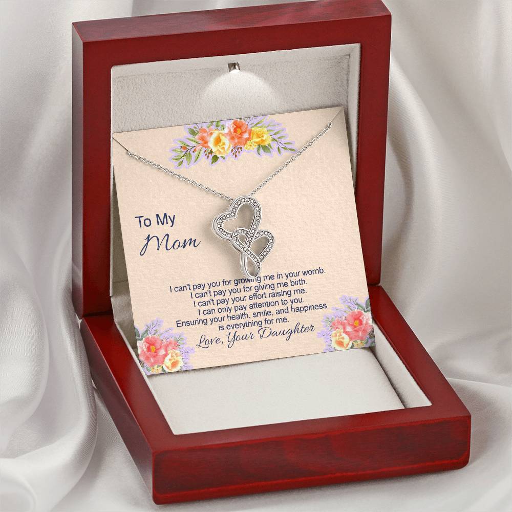 Double Heart Necklace With I Can't Pay You Message Card Gift For Mother Double Hearts Necklace