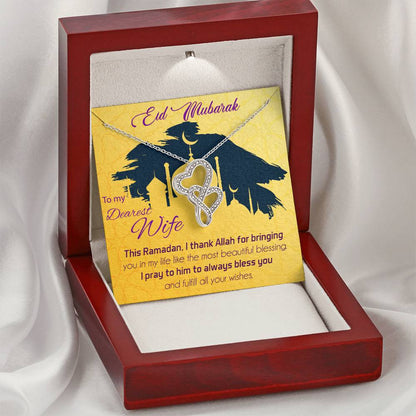 Best Eid Gift You Can Give Your Wife - Eid Gift For Wife Necklace - Islamic Jewelry Ramadan Eid Gift Celestial Jewelry Double Hearts Necklace