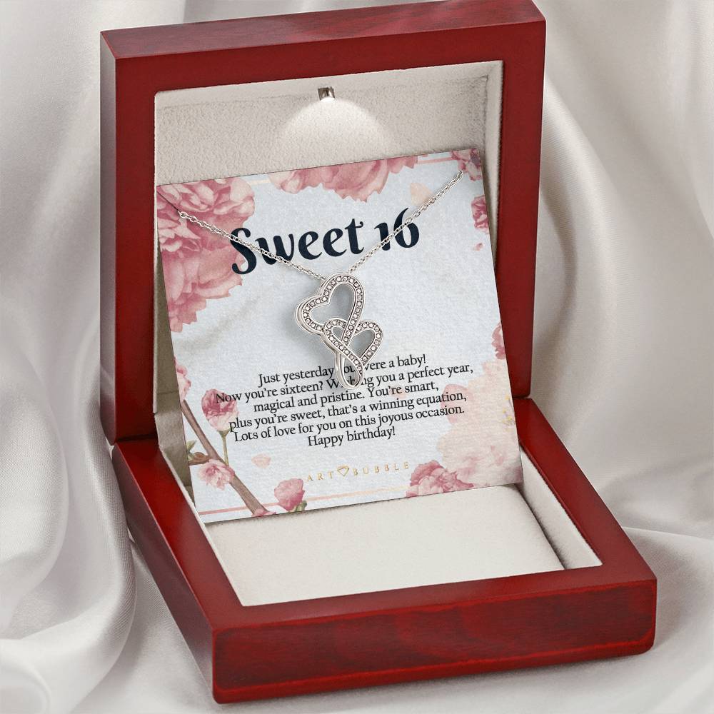 Birthday Gift Sweet 16 Hearts Necklace Double Hearts Necklace