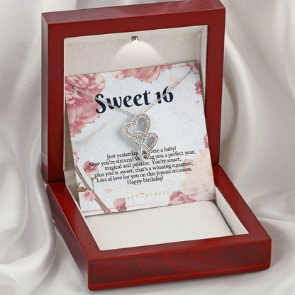 Birthday Gift Sweet 16 Hearts Necklace Double Hearts Necklace