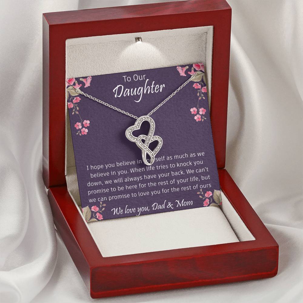 Daughter Mother's Day Gift - To My Daughter Necklace From Mom Dad - Grown Up Daughter Gift From Mom - Gift For Daughte Double Hearts Necklace