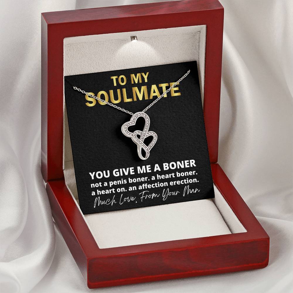 You Give Me A Heart Boner An Affection Erection Pendant Necklace Funny & Sarcastic Love For Her Mature Gift - Gorgeous Double Hearts Necklace