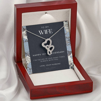 1 Year Anniversary Gift For Wife  1 Year Anniversary Gifts  1 Year Wedding Anniversary Gift Ideas  1St Wedding Anniver 1 Double Hearts Necklace