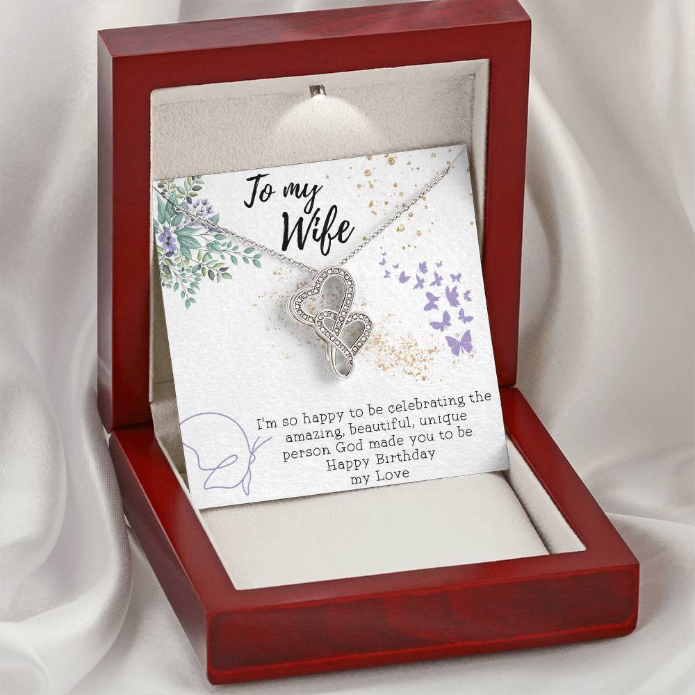 To My Wife Necklace - Gift For Wife Birthday Marriage - Happy Birthday My Love - Necklace For Fiancee Engagement Gift  Double Hearts Necklace