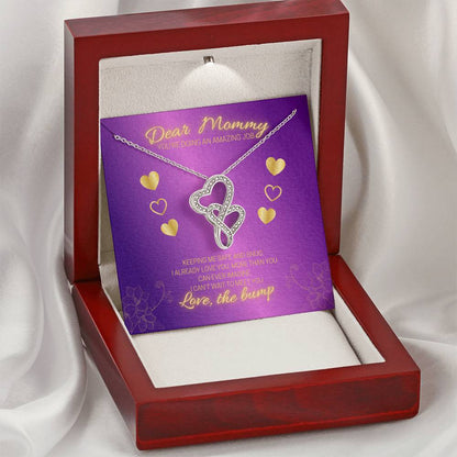 Dear Mommy - Love The Bump Purple Double Hearts Necklace