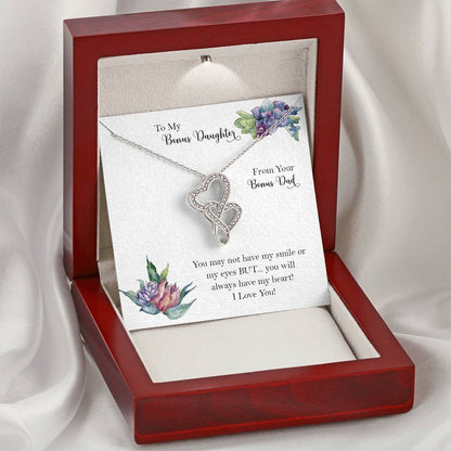 Bonus Daughter From Bonus Dad No Dna But You Have My Heart  8 Double Hearts Necklace