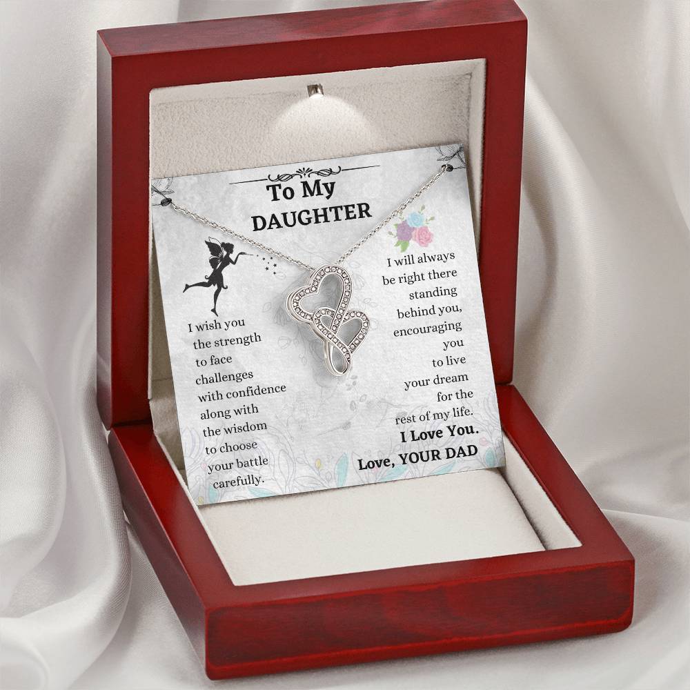 Double Heart Necklace Gift - To Daughter From Dad Necklace - Dad And Daughter Never Forget I Love You Gift From Dad -  3 Double Hearts Necklace