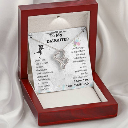 Double Heart Necklace Gift - To Daughter From Dad Necklace - Dad And Daughter Never Forget I Love You Gift From Dad -  3 Double Hearts Necklace