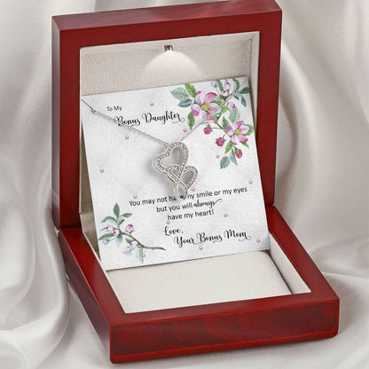 Bonus Daughter From Bonus Mom No Dna But You Have My Heart  Double Hearts Necklace