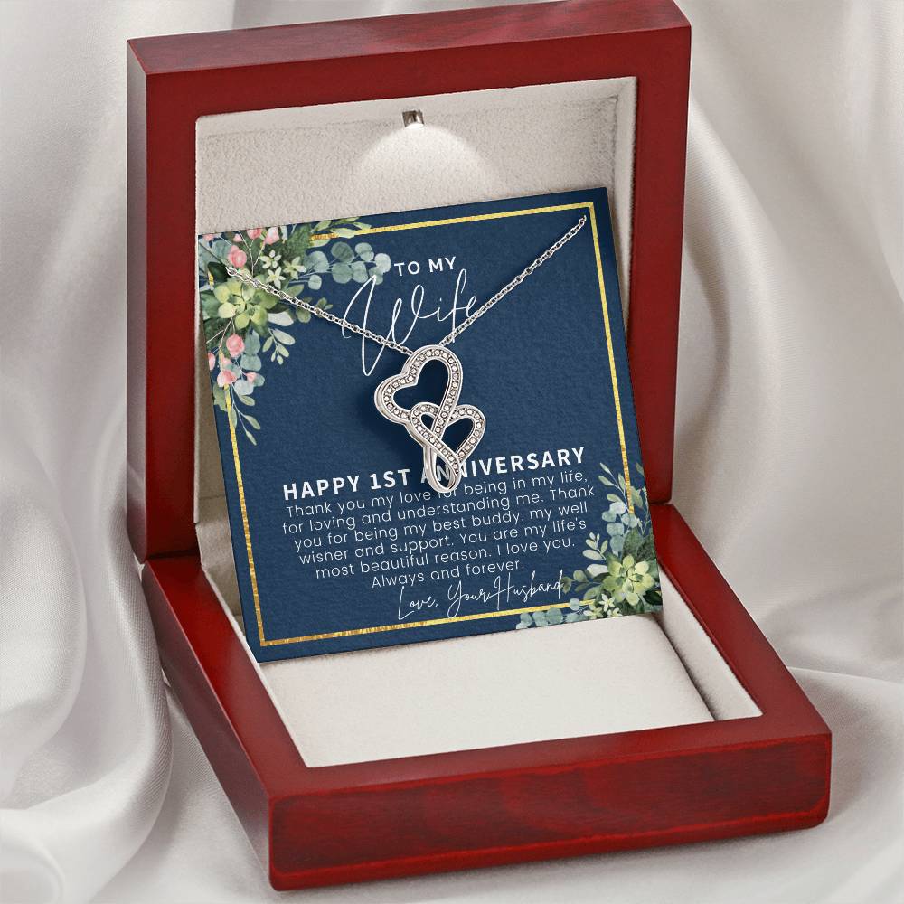 1St Anniversary Gift For Wife 1St Wedding Anniversary One Year Anniversary Gifts First Year Anniversary First Annivers 1 Double Hearts Necklace
