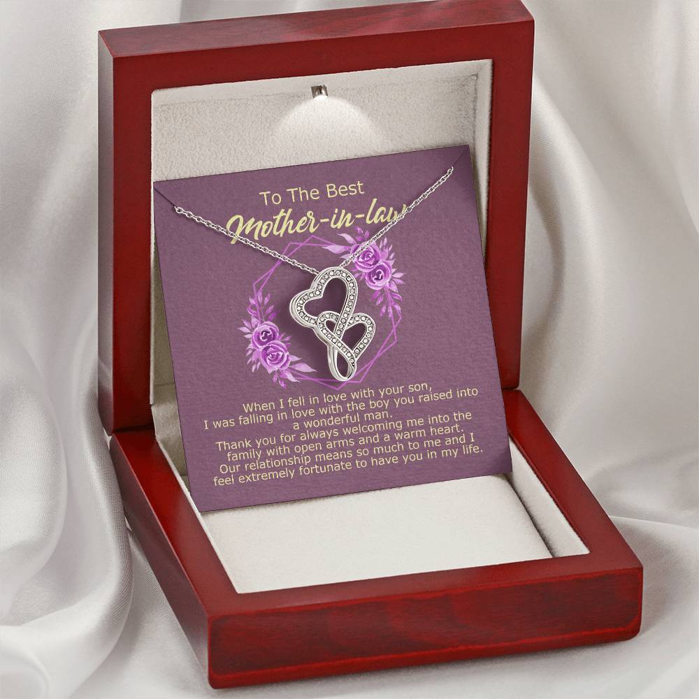 Double Heart Necklace With Fortunate To Have You In My Life Message Card Gift For Mother-In-Law Double Hearts Necklace