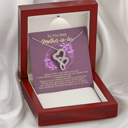 Double Heart Necklace With Fortunate To Have You In My Life Message Card Gift For Mother-In-Law Double Hearts Necklace