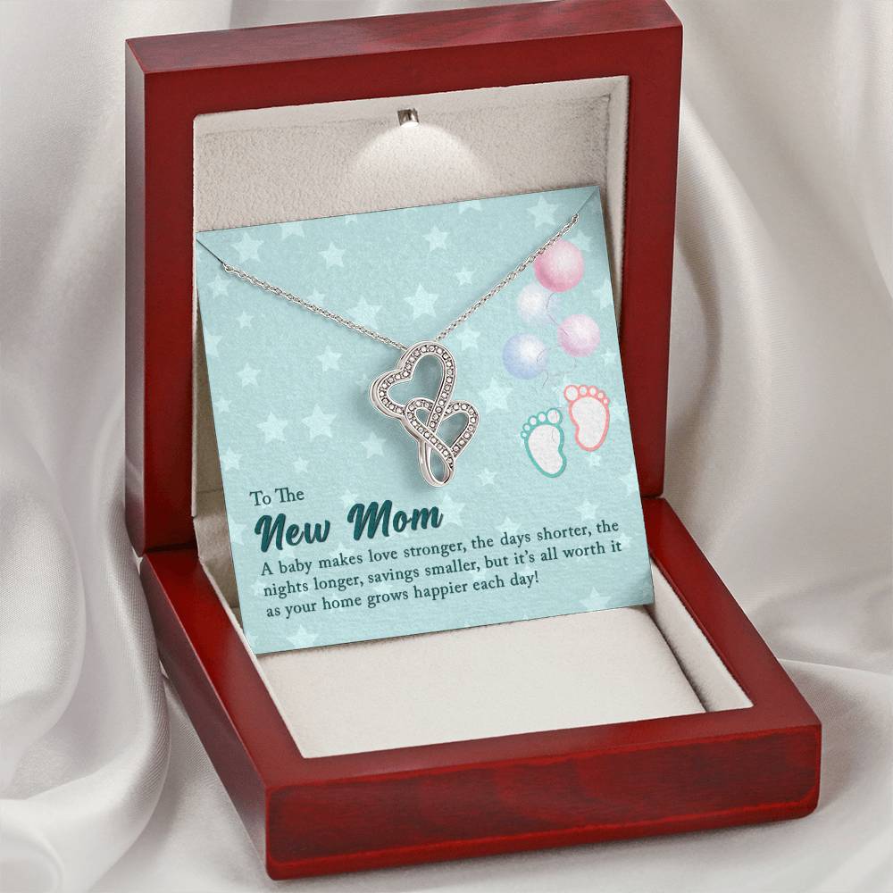 To The New Mom - A Baby Makes Love Stronger -  Double Hearts Necklace