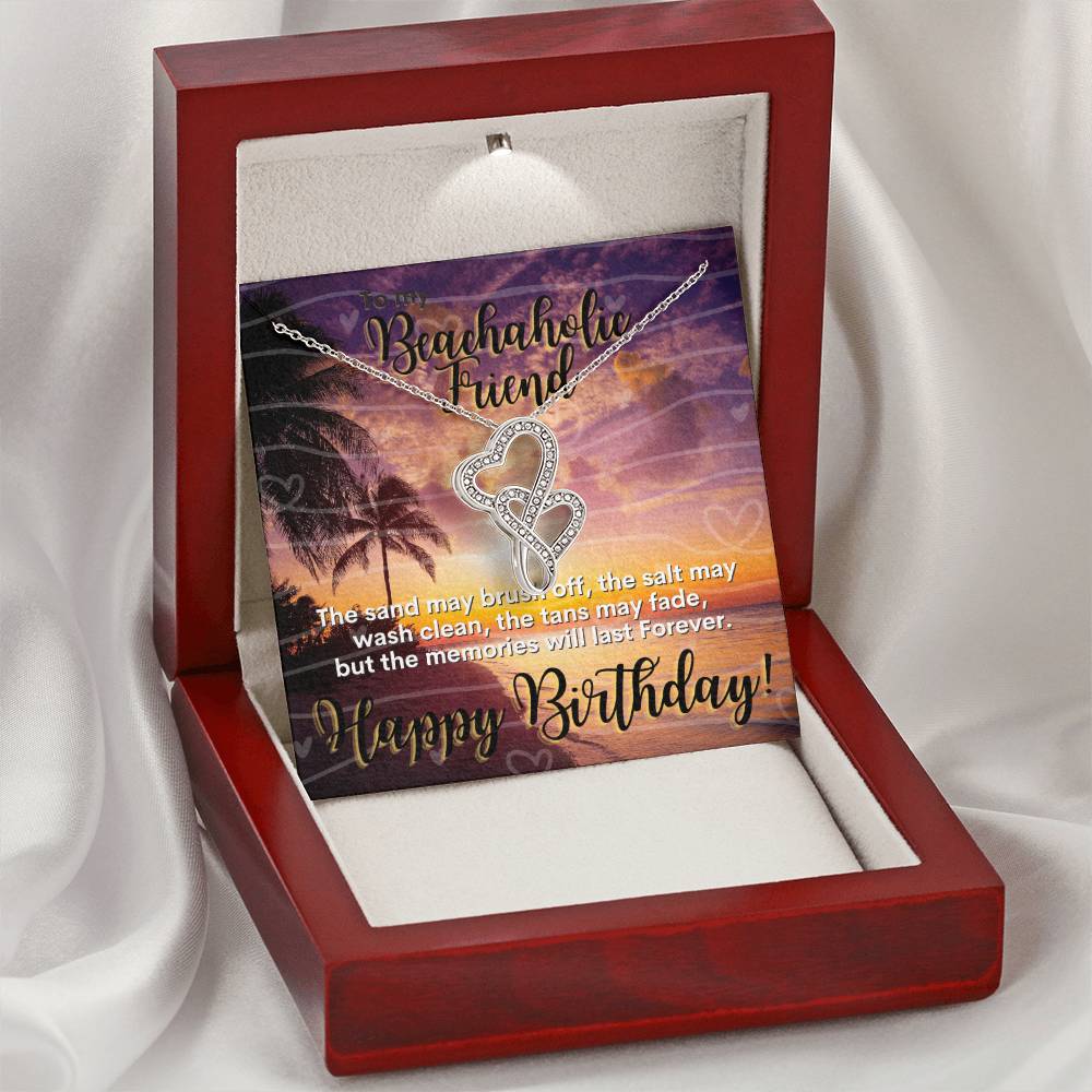 Beachaholic Birthday Gift Best Friend Beach Lover Double Hearts Necklace