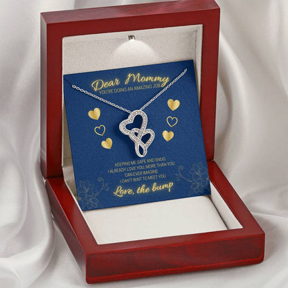 Dear Mommy - Love The Bump Blue Double Hearts Necklace