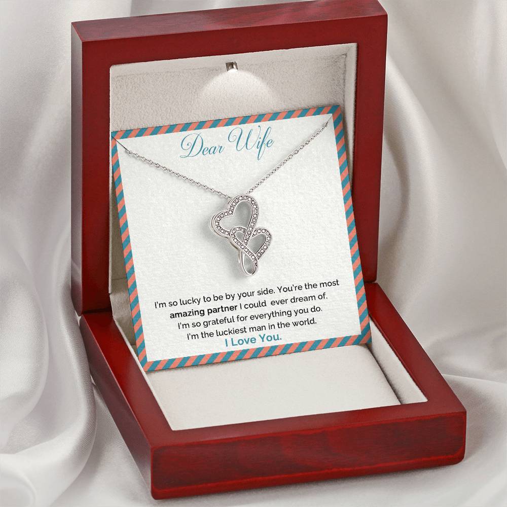 Dear Wife Necklace Gift! Double Hearts Necklace