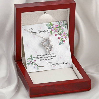 Bonus Daughter From Bonus Mom No Dna But You Have My Heart  2 Double Hearts Necklace