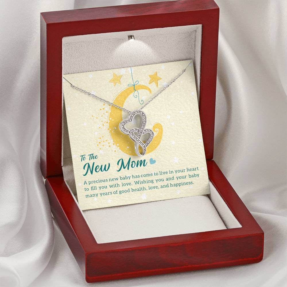 To The New Mom - A Precious New Baby -  Double Hearts Necklace