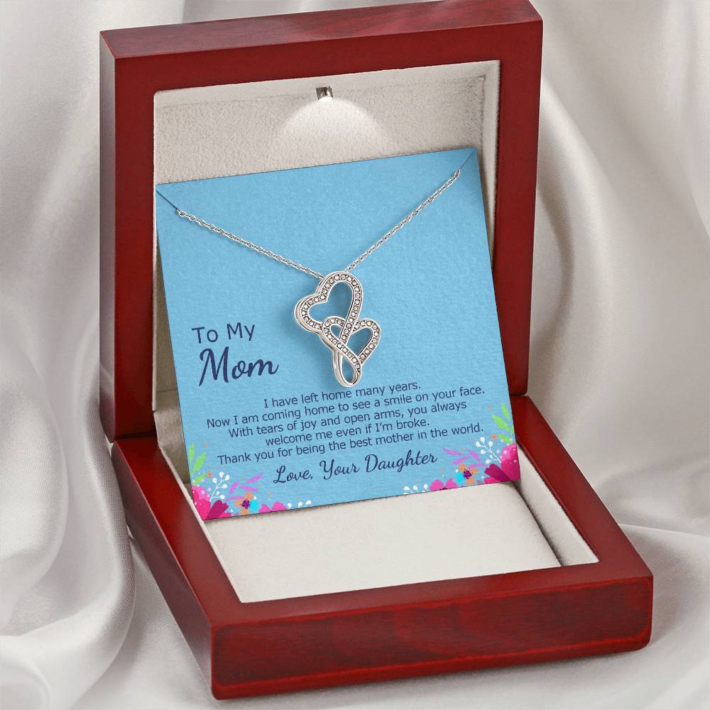 Double Heart Necklace With Coming Home To Meet Mother Card Double Hearts Necklace