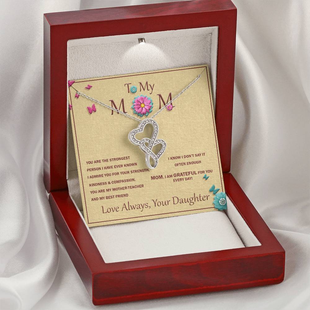 For Mother With Message Card Double Hearts Necklace