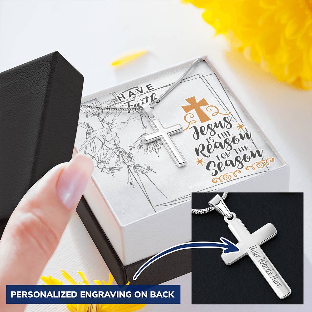 Dad To Son Gifts Cross Necklace Chain Bible Verse - Jesus Is The Reason For The Season Customize Engraved Cross Necklace