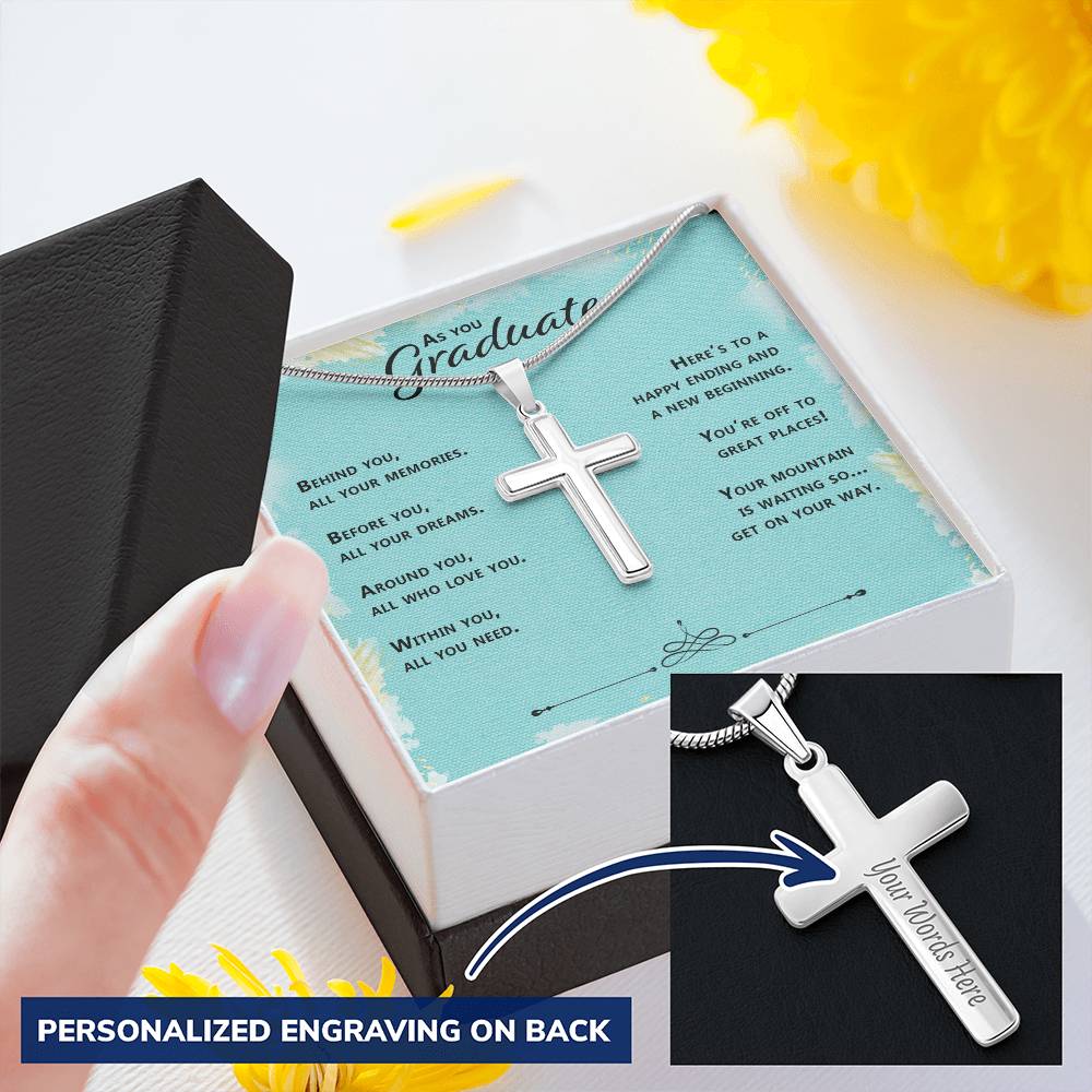 As You Graduate Necklace Customize Engraved Cross Necklace