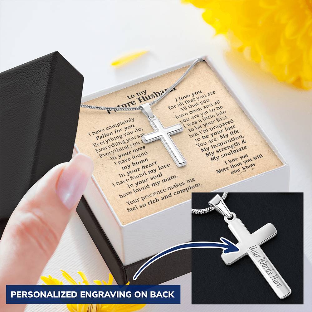 For Future Husband - Fallen For You - Cross Customize Engraved Cross Necklace