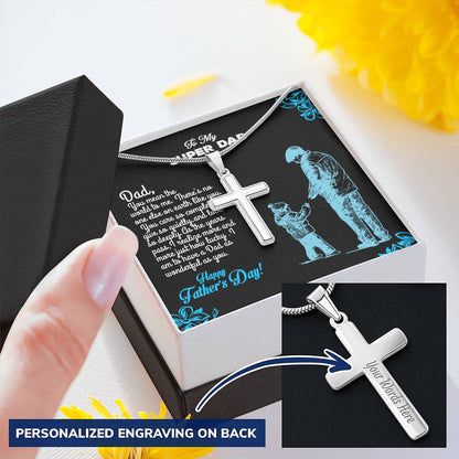 Father's Special Message  Box For Dad Customize Engraved Cross Necklace