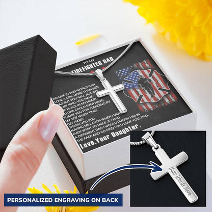 Firefighter Dad Gift-Firefighter Dad Cross Necklace-Father's Day Gift For Firefighter Customize Engraved Cross Necklace