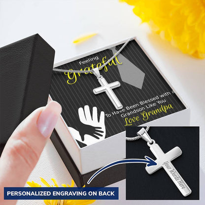 Feeling Grateful The Best Grandson Customize Engraved Cross Necklace
