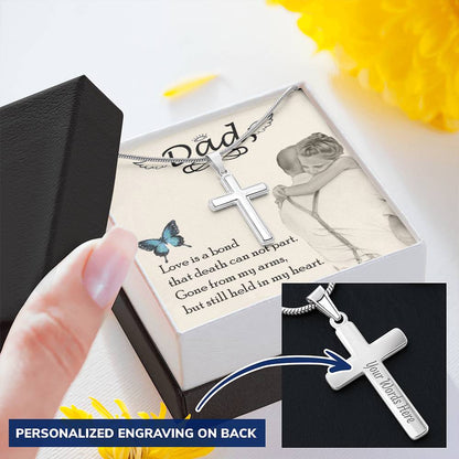 Dad - Love Is Board Thay Death Can Not Part - Necklace Customize Engraved Cross Necklace