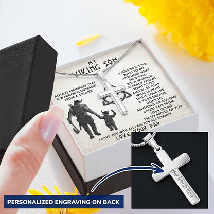 Cross Necklace Gifts For Son To My Viking Son Necklace Christian Cross Necklace For Son Viking Necklace Customize Engraved Cross Necklace