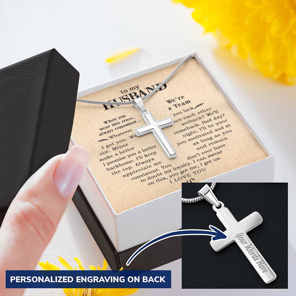 For Husband - Balance Each Other - Cross Customize Engraved Cross Necklace