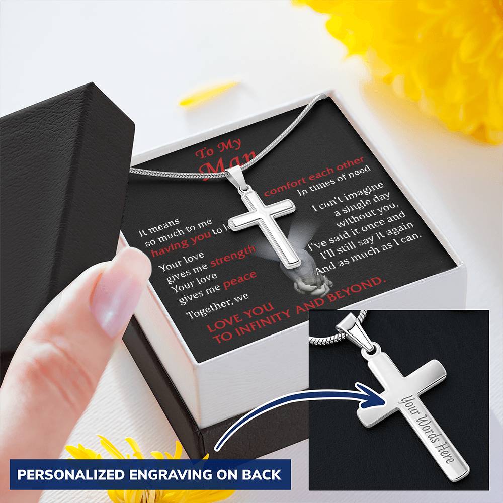 For Your Man - Comfort Each Other - Cross Customize Engraved Cross Necklace