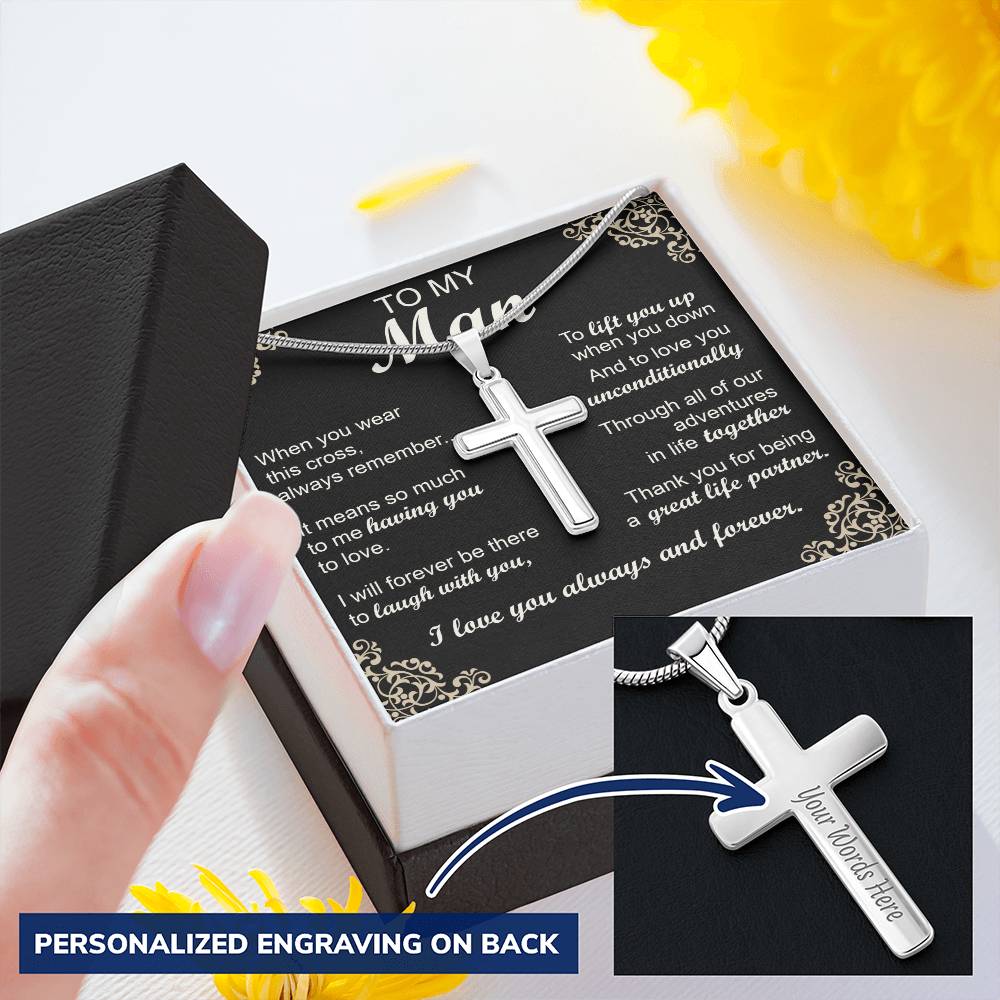 For Your Man - Adventures In Life - Cross Customize Engraved Cross Necklace