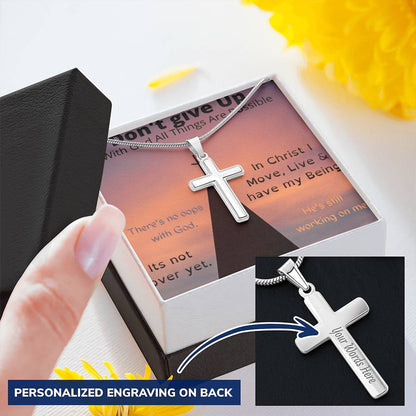 Don't Give Up Customize Engraved Cross Necklace