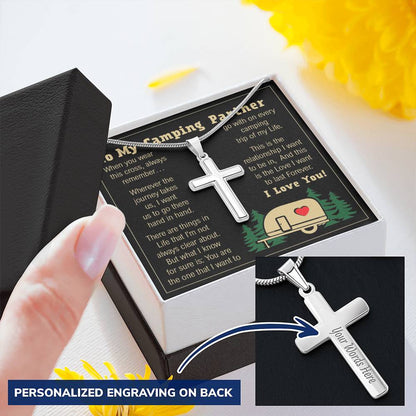 Camping Partner - Cross Necklace Customize Engraved Cross Necklace