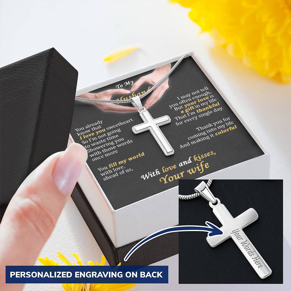 For Husband - Love You Sweetheart - Cross Customize Engraved Cross Necklace